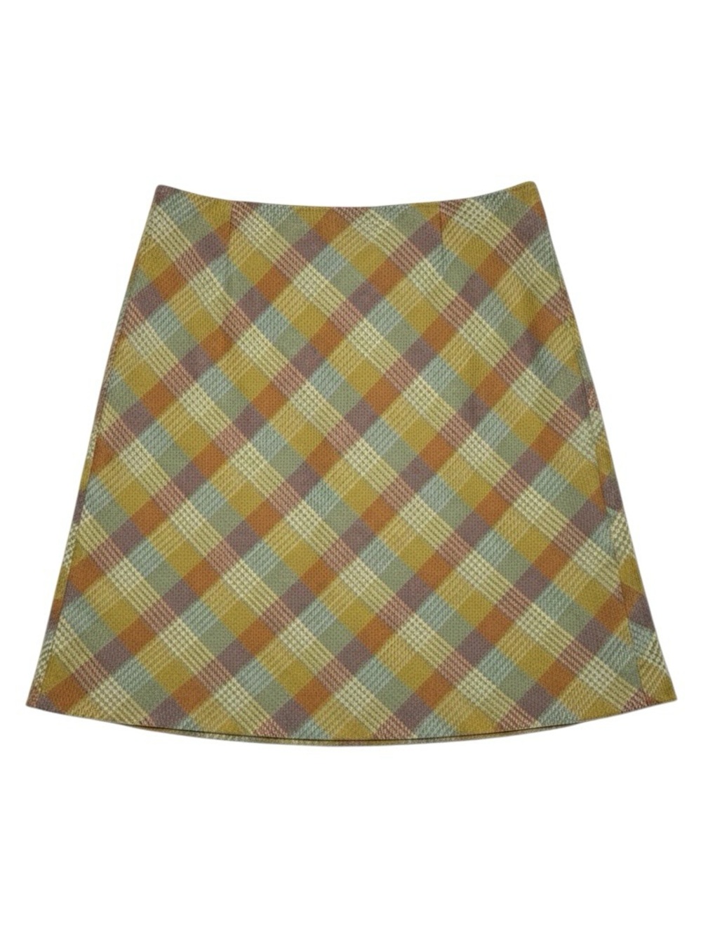 Vintage Laura Ashley Pure New Wool Olive Multi Check Plaid Skirt NWT Size 14